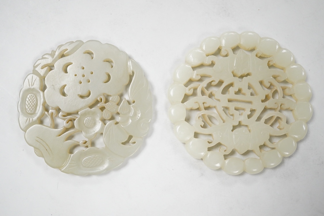 Two Chinese celadon jade circular plaques, 19th century, 5.5cm diameter